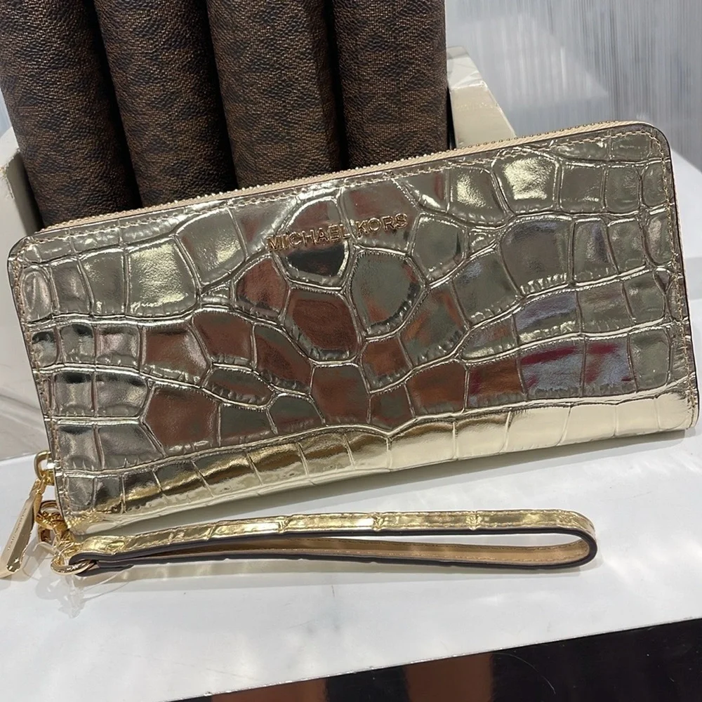 Michael Kors Gold Crocodile Embossed Wallet